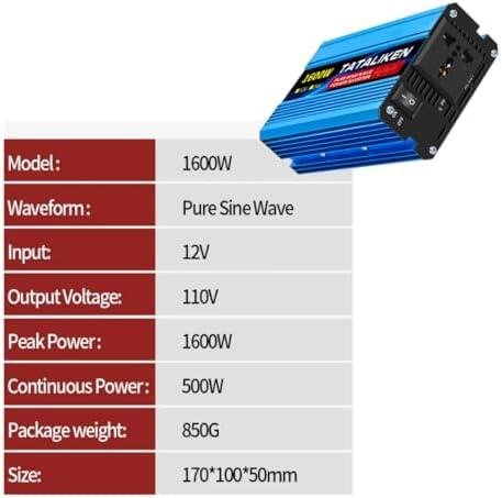         Inversor de tensão solar, 1600W de pico, onda senoidal pura, 400W uso real contínuo, 12v-110v, ideal para veículos e pequenas instalações de geração de energia solar       