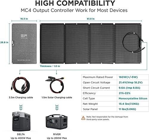         EF ECOFLOW 160W Portable Solar Panel for Power Station, Foldable Solar Charger with Adjustable Kickstand, Waterproof IP68 for Outdoor Camping RV Off Grid System       