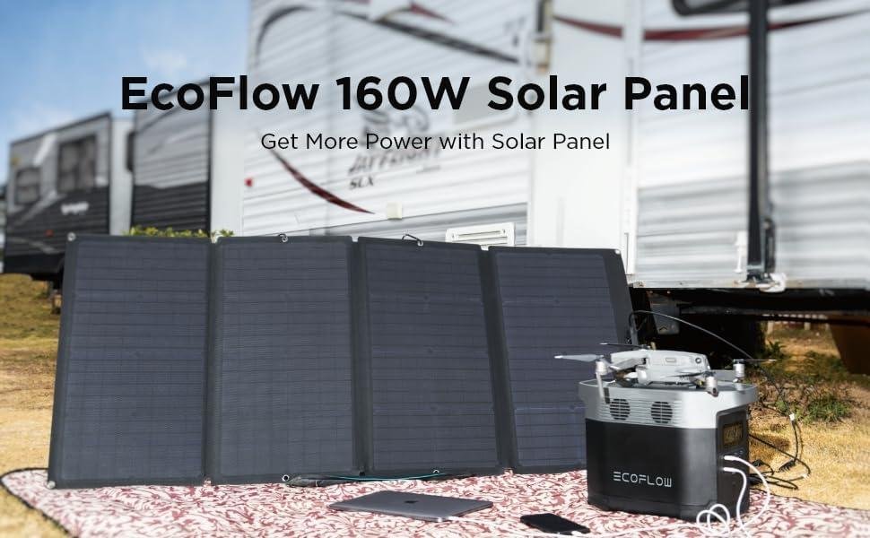         EF ECOFLOW 160W Portable Solar Panel for Power Station, Foldable Solar Charger with Adjustable Kickstand, Waterproof IP68 for Outdoor Camping RV Off Grid System       