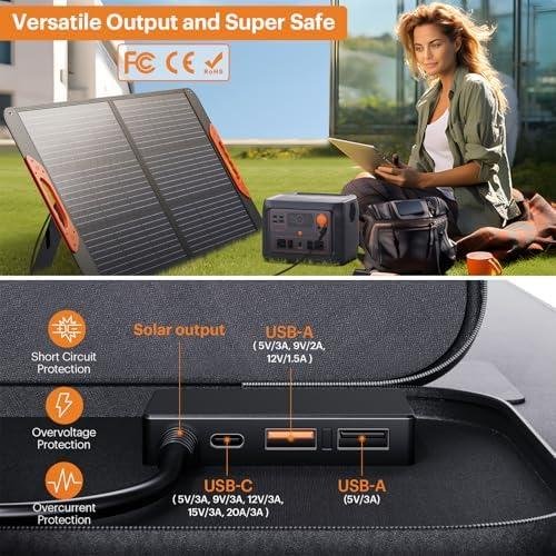         ZOUPW 100W Portable Solar Panel,Fordable Solar Cell Solar Charger MC-4 Cable for Power Station,USB-A and Type-C Output,23.5% High Efficiency IP67 Water& Dustproof for Camping RV Trip Van Travel       