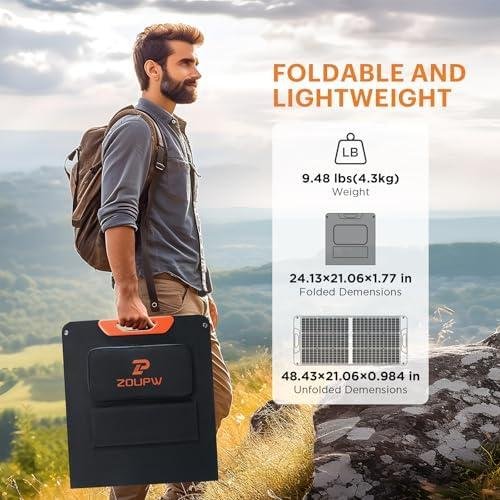         ZOUPW 100W Portable Solar Panel,Fordable Solar Cell Solar Charger MC-4 Cable for Power Station,USB-A and Type-C Output,23.5% High Efficiency IP67 Water& Dustproof for Camping RV Trip Van Travel       