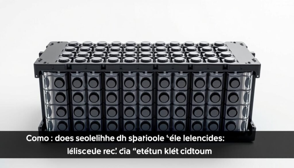 A sleek and modern electric car battery pack, showcasing its impressive autonomy (kwh) capabilities. The battery cells are arranged in a grid-like pattern, exuding a sense of technological sophistication. The lighting is crisp and even, highlighting the battery's intricate design and emphasizing its key performance metrics. The background is a neutral, minimalist space, allowing the battery pack to take center stage and convey a premium, high-quality aesthetic. The overall composition is balanced and visually striking, perfectly aligning with the section title "Como escolhemos os elétricos mais baratos: critérios e fontes de preço e autonomia".