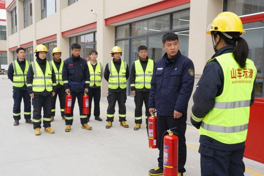 Treinamento de brigada de incêndio em edifício